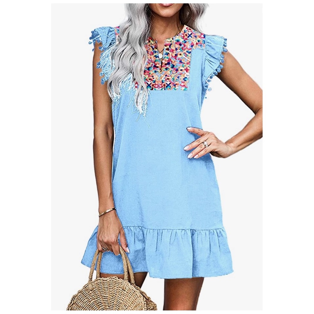 Embroidered beachy ruffled boho dress